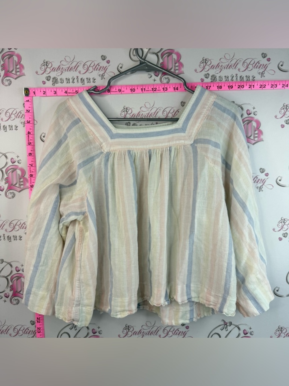 GAP long sleeve square neckline stripes Pastel Striped Square-Neck Blouse